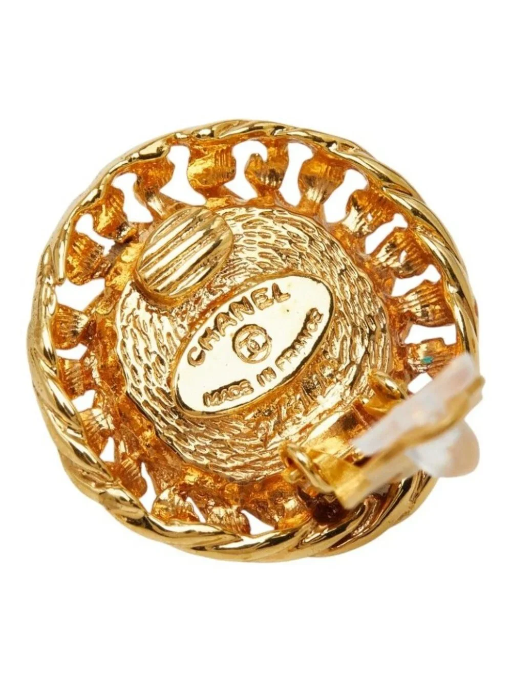 Chanel Gripoix Vintage Round Earrings Gold Red Plated Glass